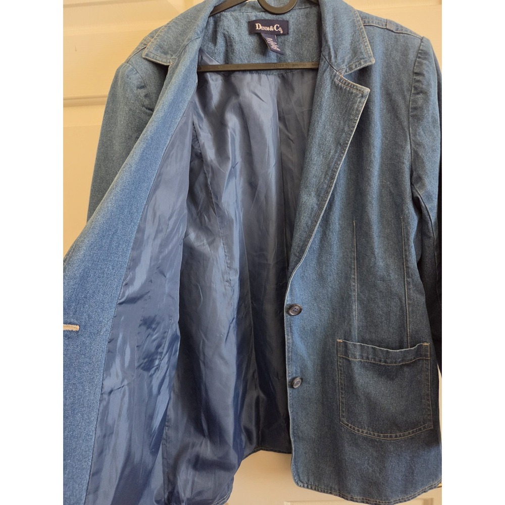 Denim & Co Blue Denim Blazer Jacket Women's Large Cotton Button Front Pockets - Picture 8 of 15